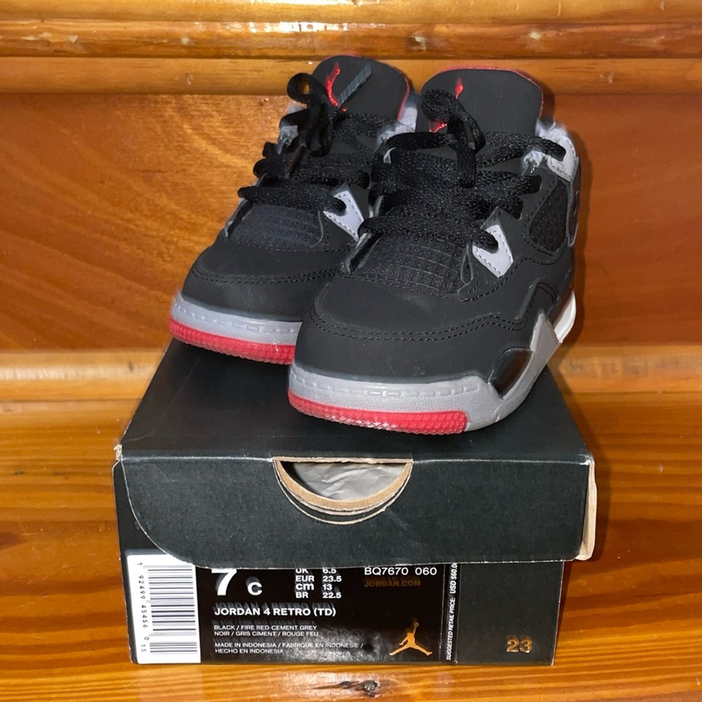 Retro Jordan 4, Size 7C, Black/Fire Red/Cement Gray